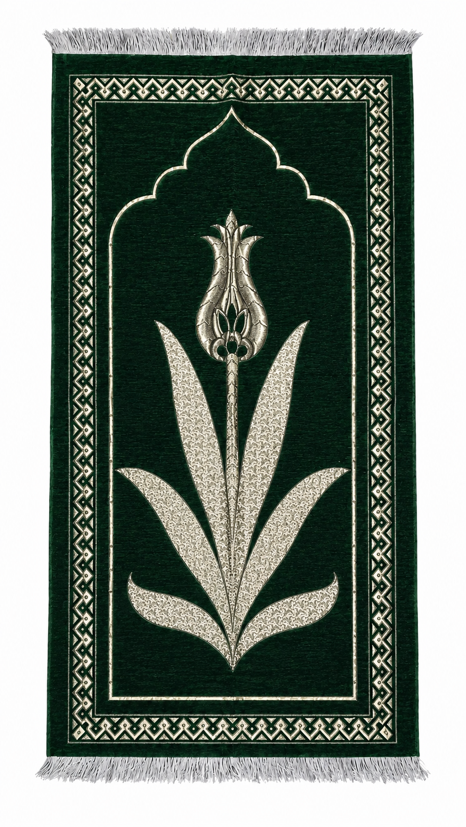 Turkish Velvet Olive Green - Gold Prayer Rug