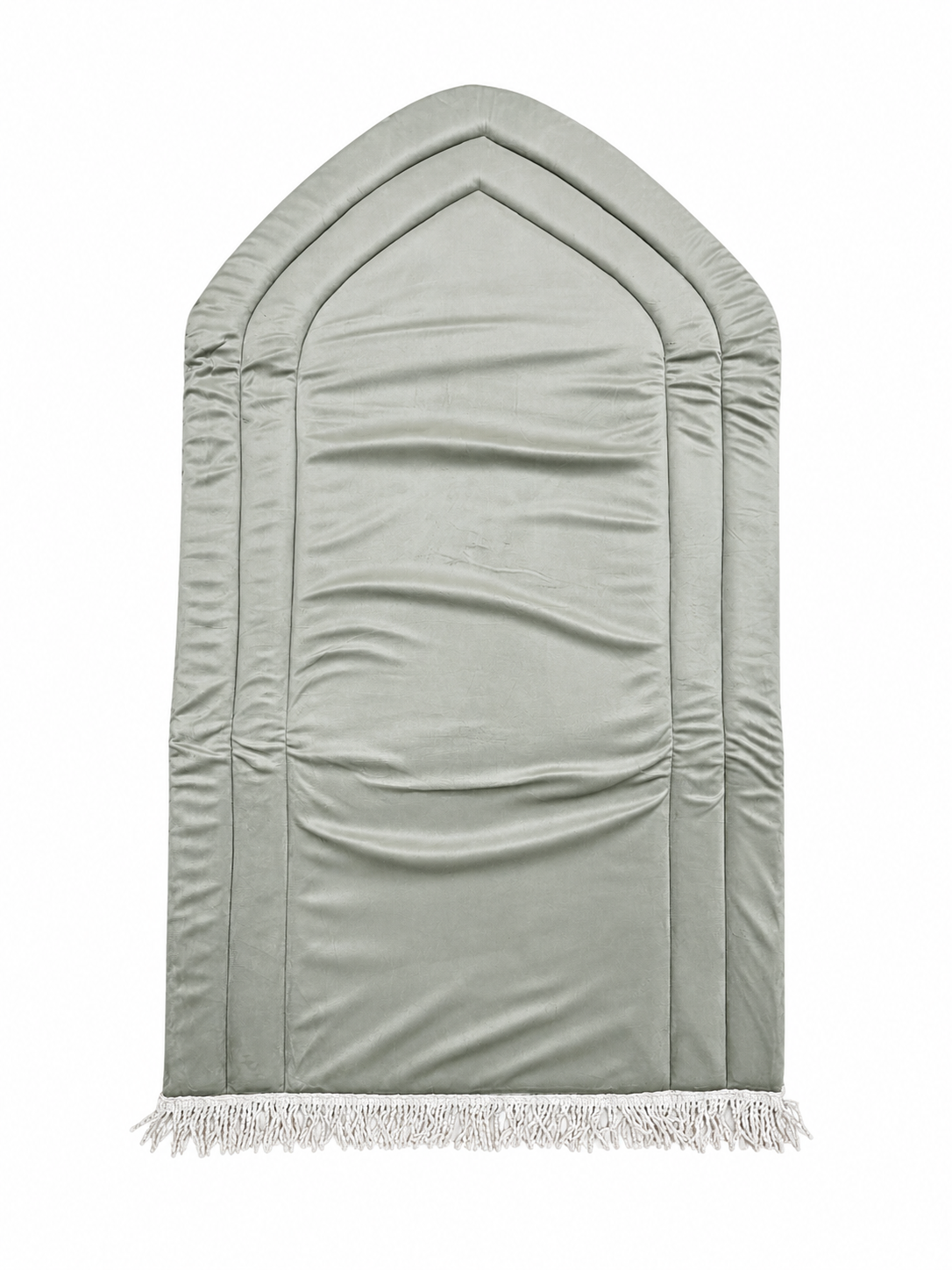 Foam-padded green pistachio prayer rug (mihrab design) – Width: 62 cm, Length: 115 cm.