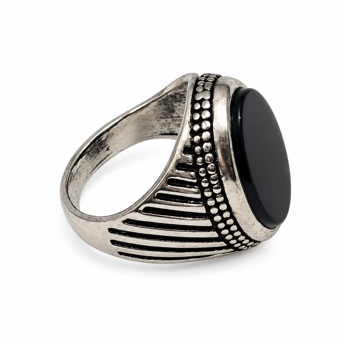 Black Cabochon Steel Ring