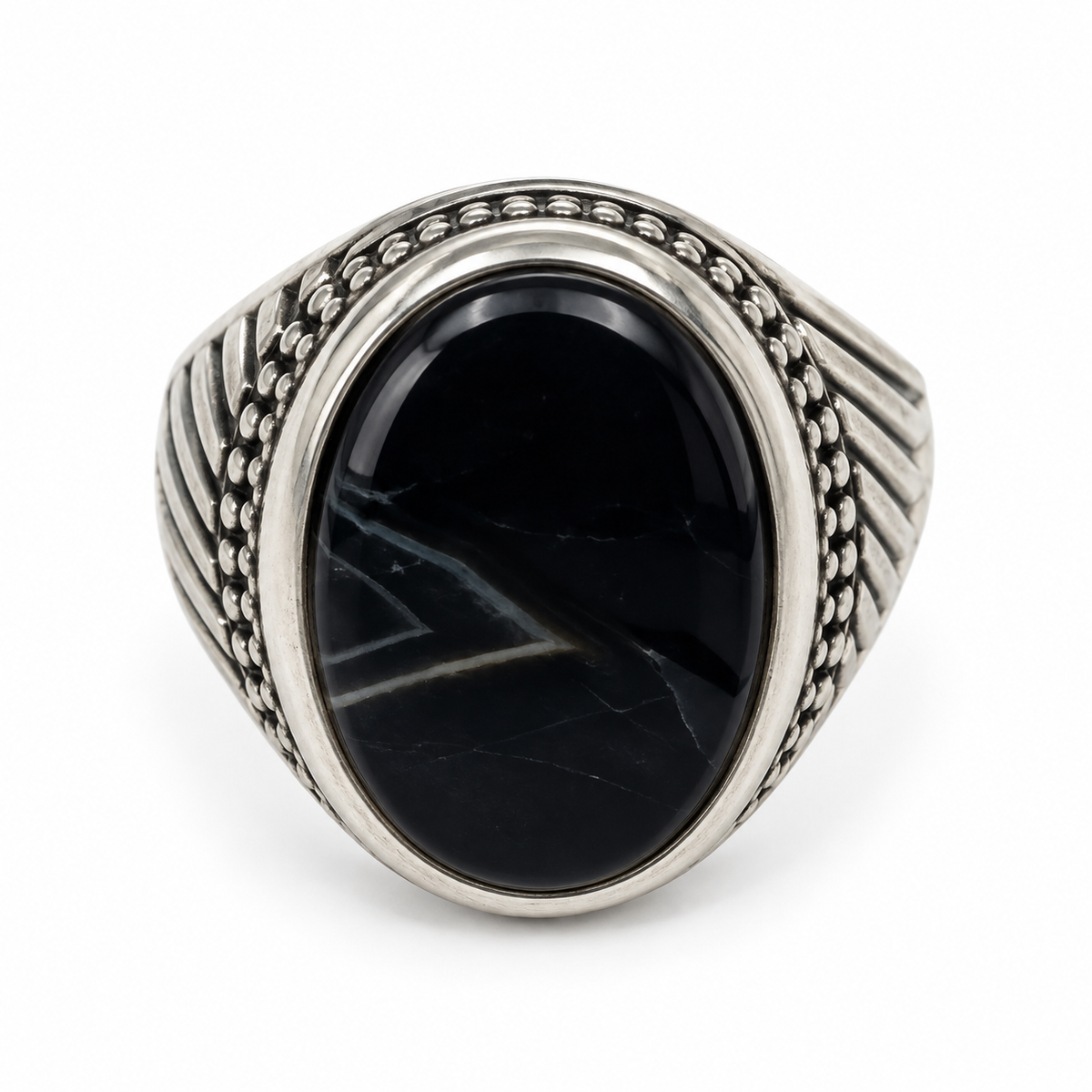 Black Cabochon Steel Ring