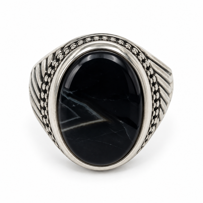 Black Cabochon Steel Ring