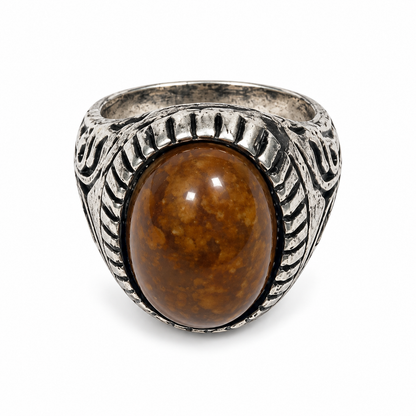 Brown Cabochon Steel Ring