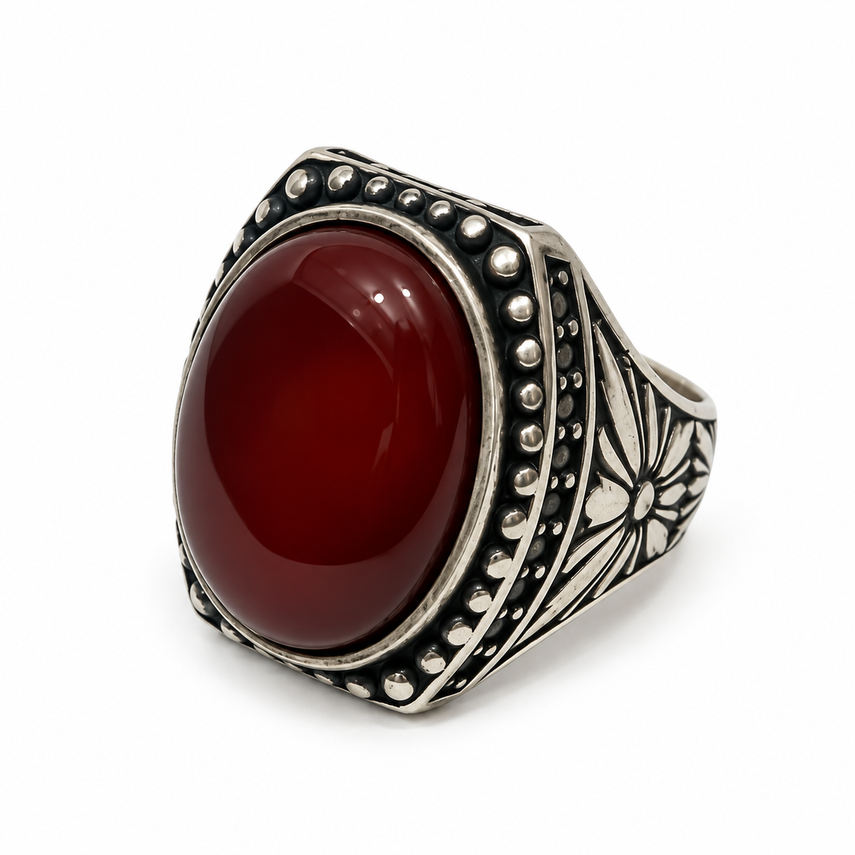 Burgundy Cabochon Silver Ring