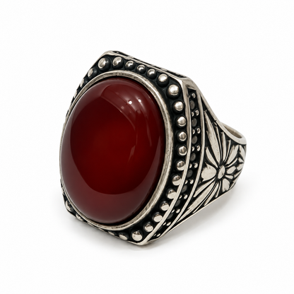 Burgundy Cabochon Silver Ring