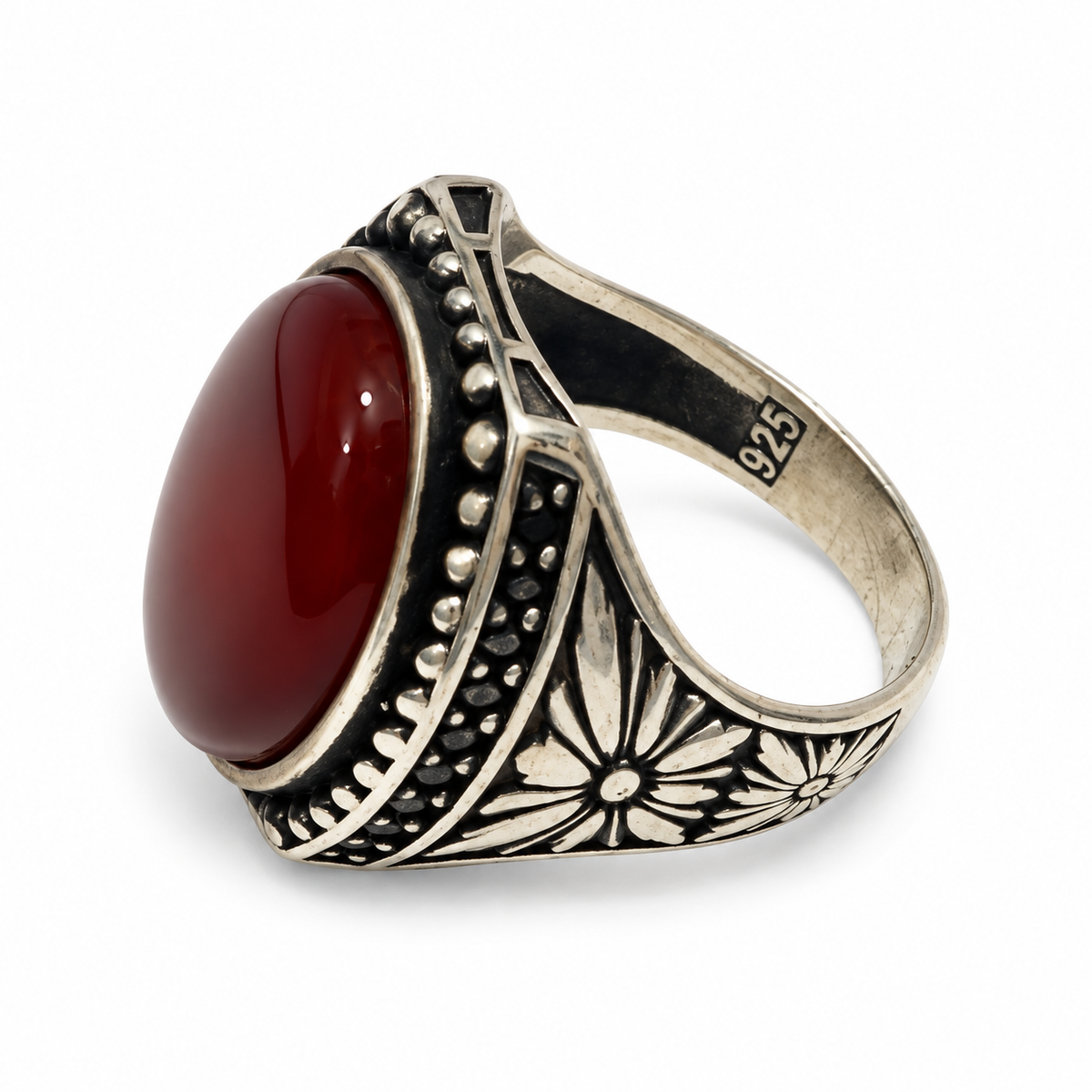 Burgundy Cabochon Silver Ring