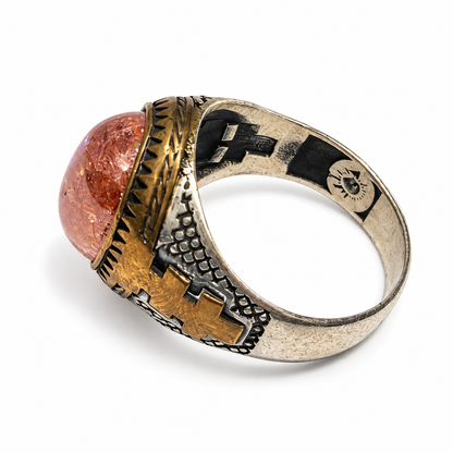 Copper Pink Glitter Silver Ring