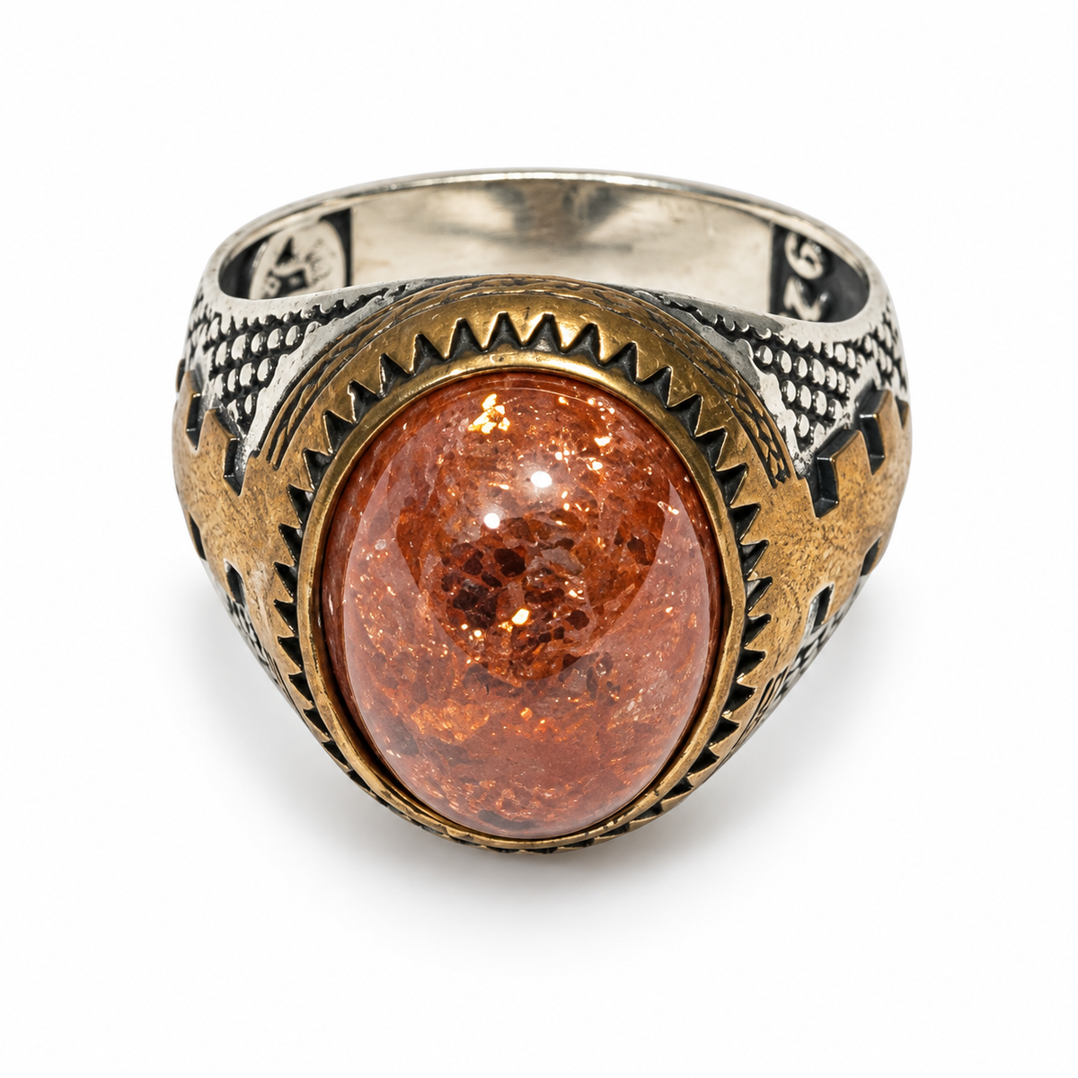 Copper Pink Glitter Silver Ring