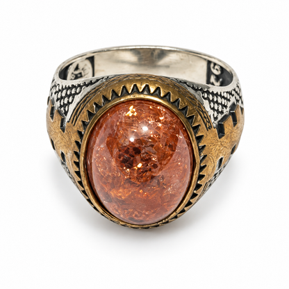Copper Pink Glitter Silver Ring