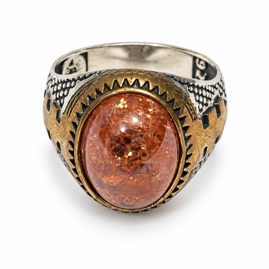 Copper Pink Glitter Silver Ring