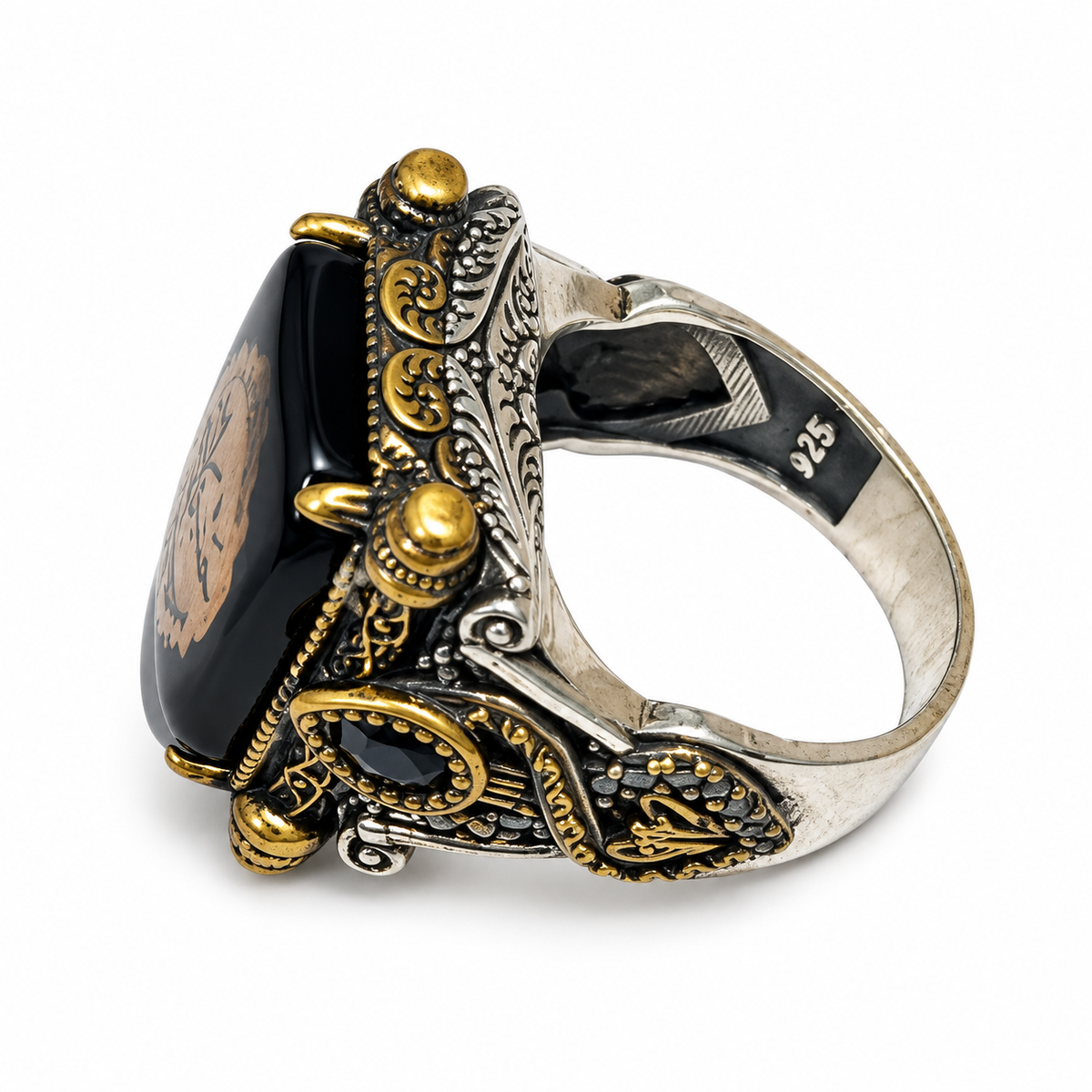 Hasbiya Allah Black Square Silver Ring