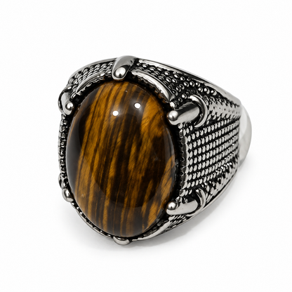 Silver Brown Pattern Steel Ring
