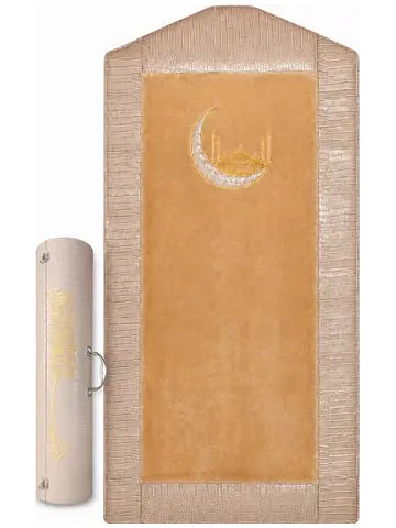 Turkish Furr and Leather Beige Prayer Mat With Leather Case