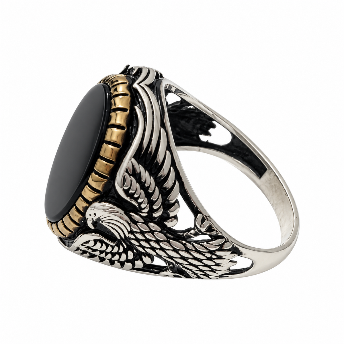 Black Oval Stone Silver Ring
