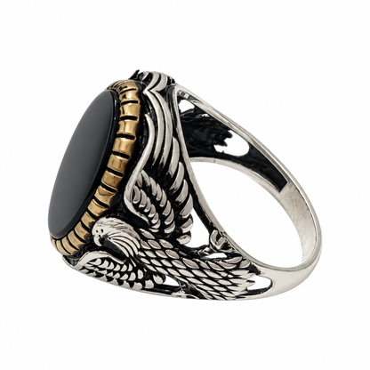 Black Oval Stone Silver Ring