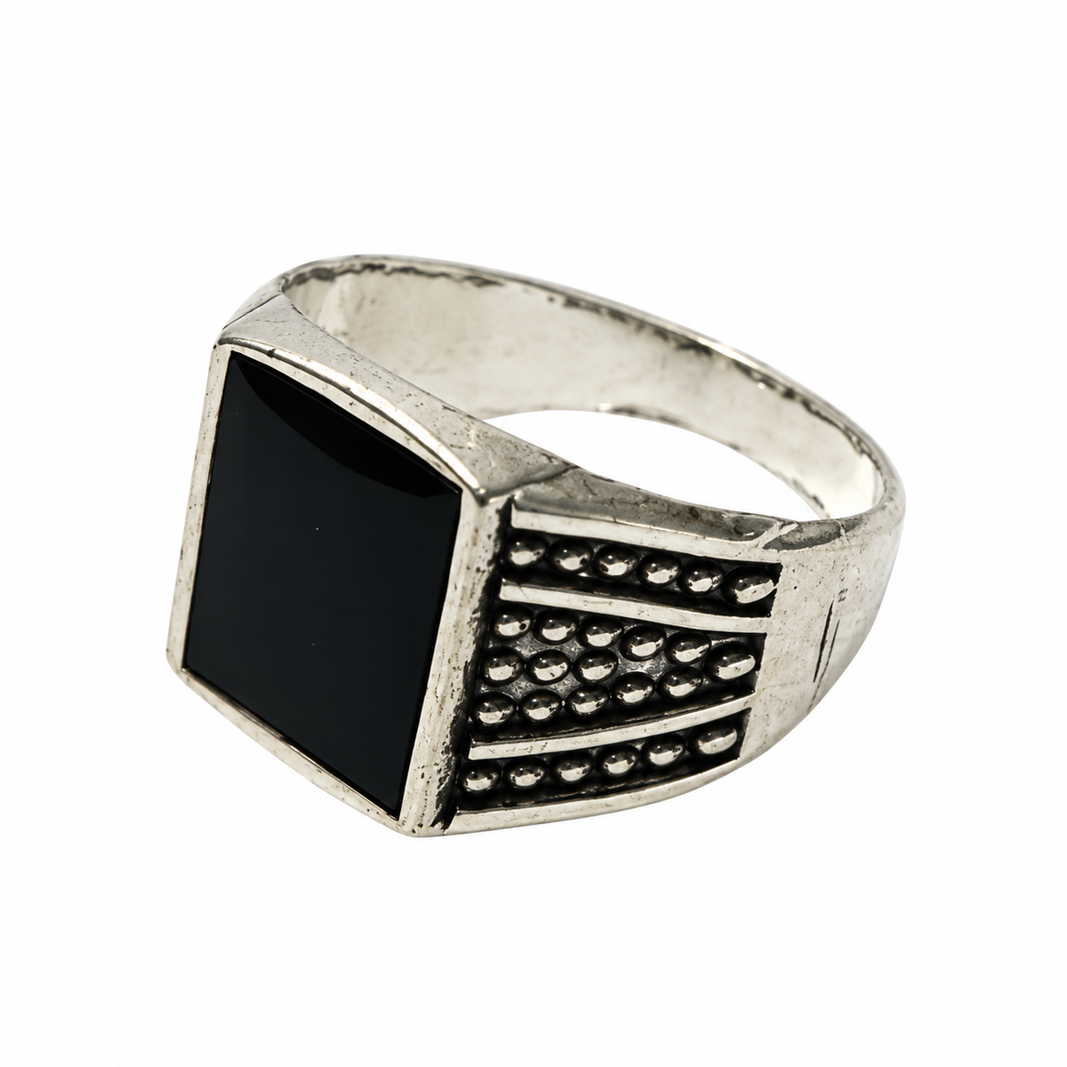 Black Square Stone Silver Ring