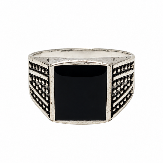 Black Square Stone Silver Ring