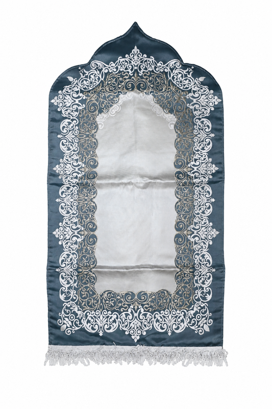 Ocean Blue Satin Mihrab Prayer Mat