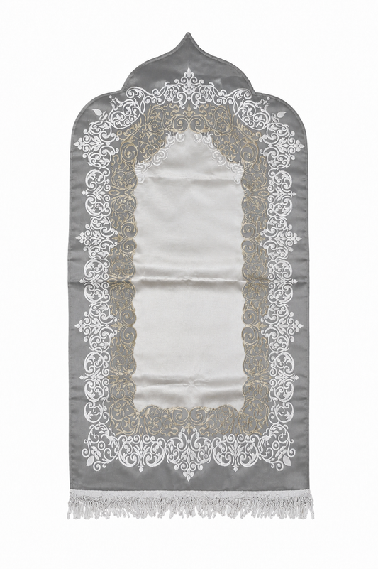 Silver Satin Mihrab Prayer Mat