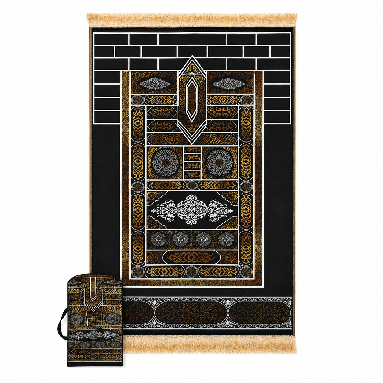 Prayer rug featuring the Al-Multazam Design