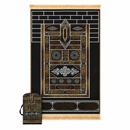 Prayer rug featuring the Al-Multazam Design