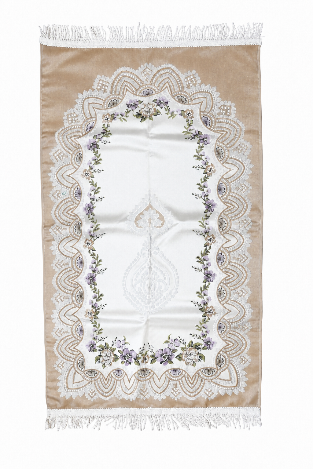 Satin Turkish Prayer Mat Purple Flowers
