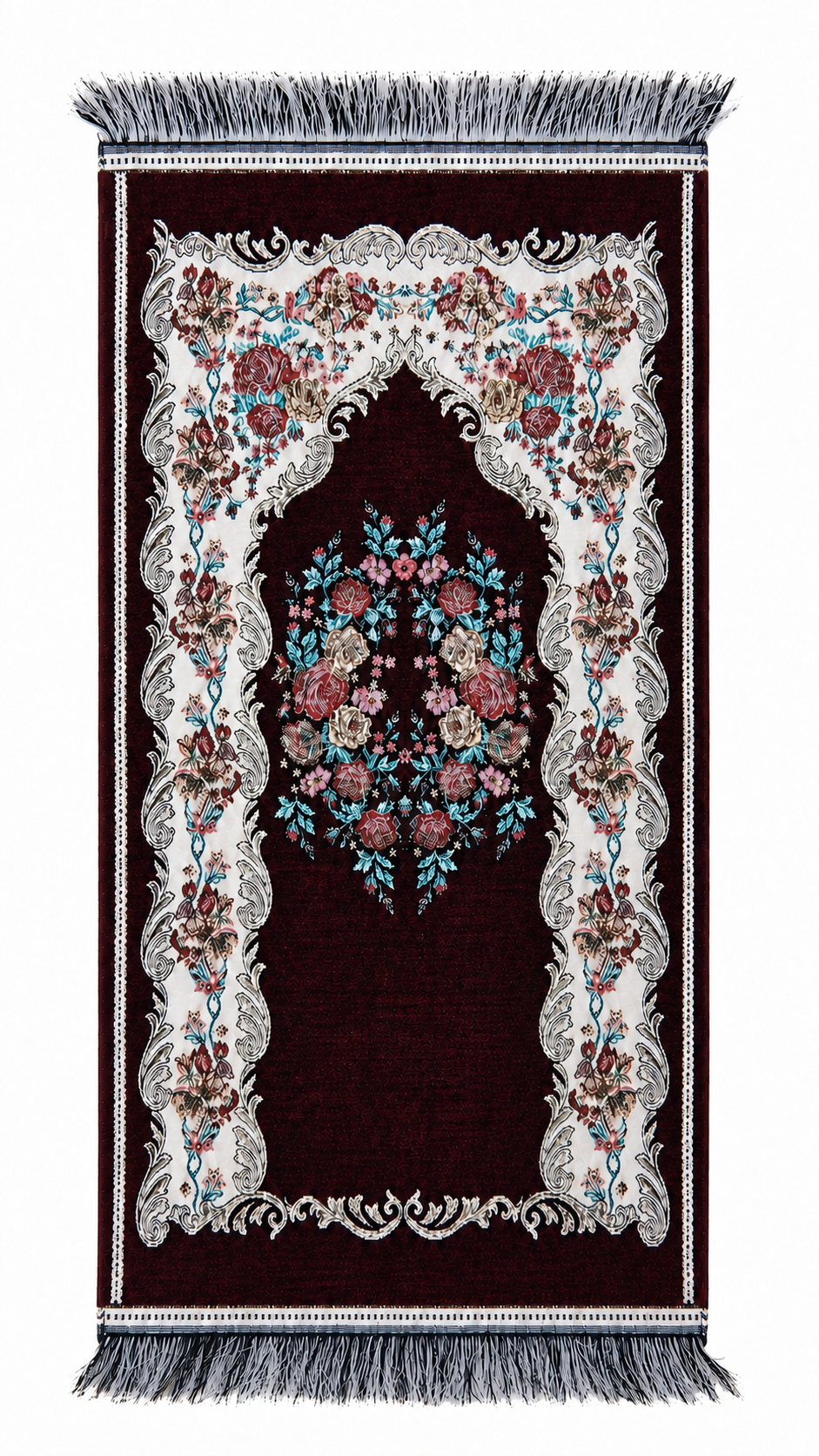 Streaked Velvet Burgundy Prayer Rug (80x35)