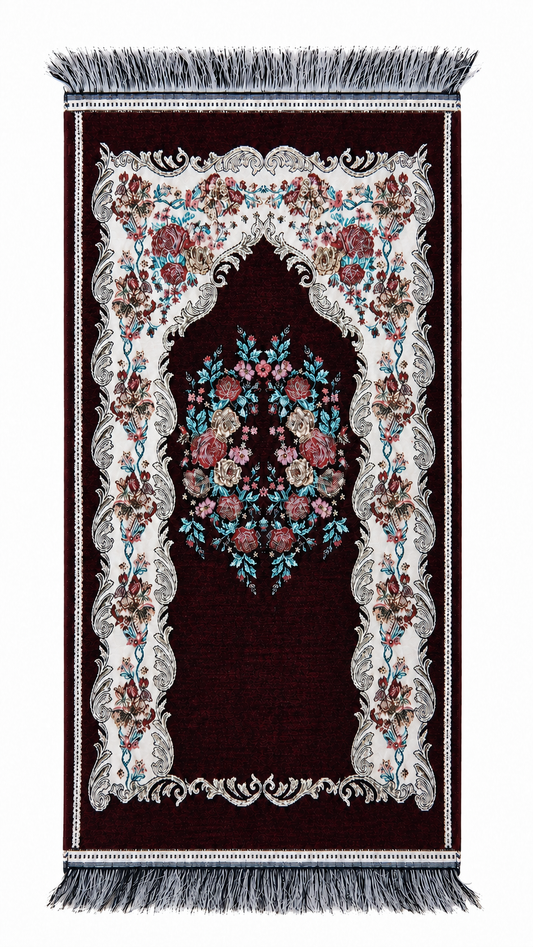 Streaked Velvet Burgundy Prayer Rug (80x35)