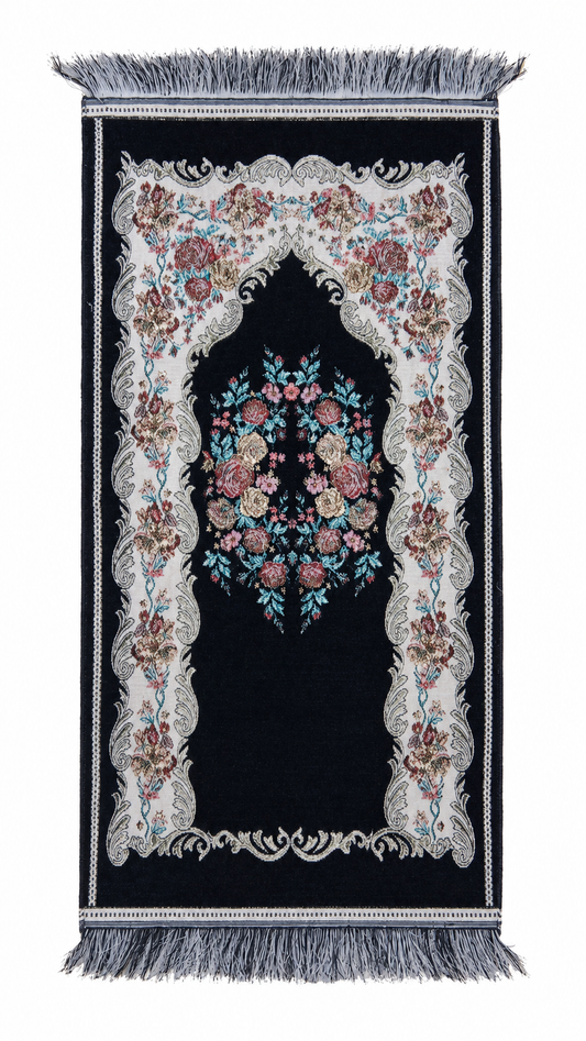 Streaked Velvet navy blue Prayer Rug (80x35)