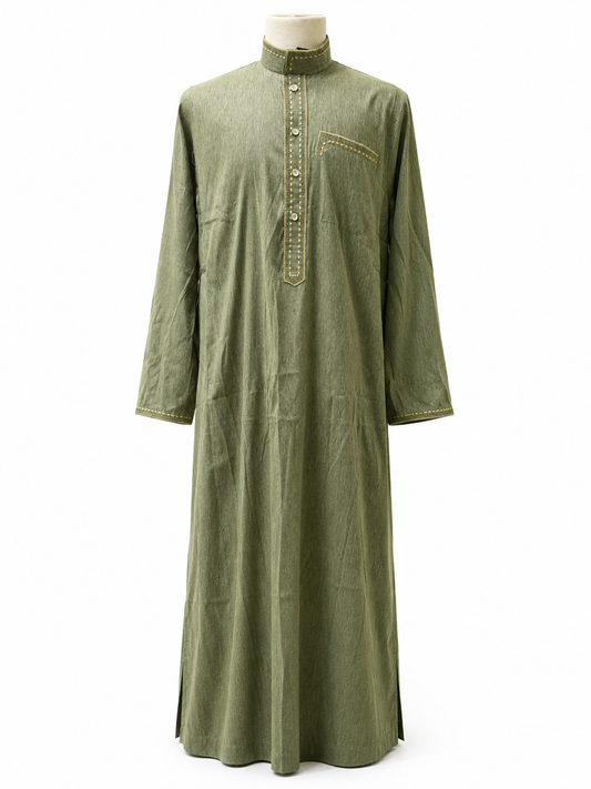 Men's Saudi Light Olive Green Summer Abaya