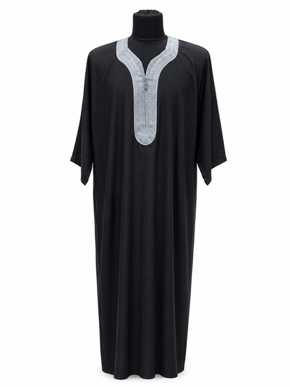 Men's Moroccan Silver and Black Summer Abaya