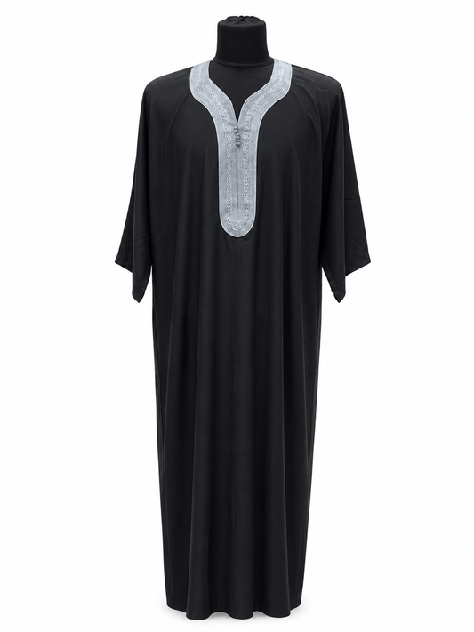 Men's Moroccan Silver and Black Summer Abaya