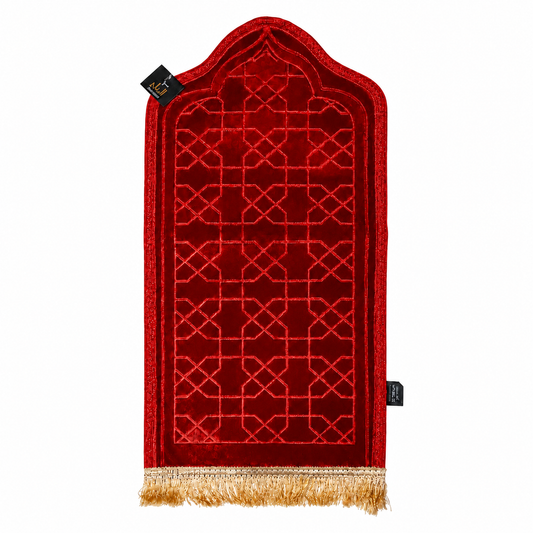 Children's Red Mihrab Velvet Rug (Width: 35 cm, Length: 67 cm)