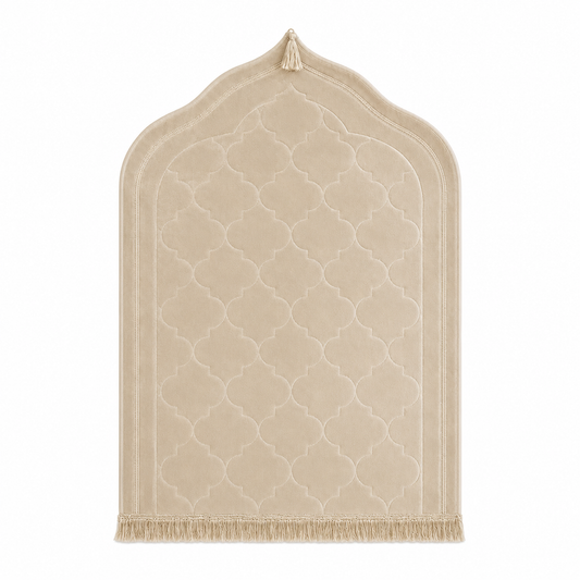 Beige Velvet Prayer Mihrab Rug
