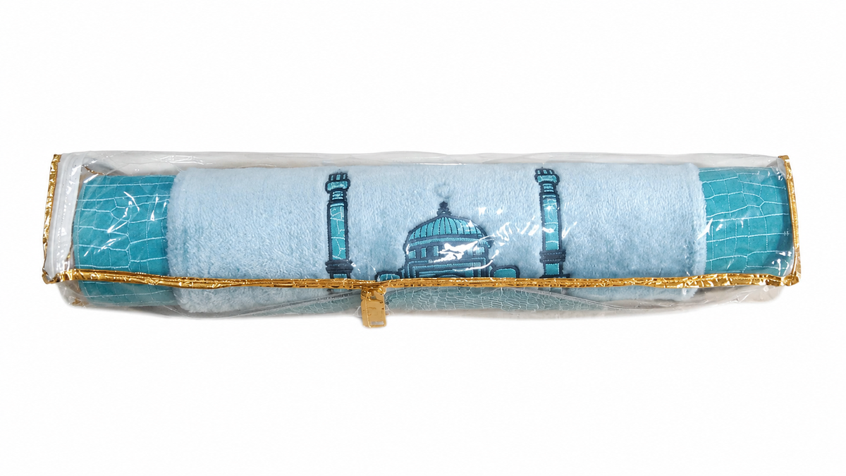 Turkish Furr and Leather Blue Prayer Mat With Case