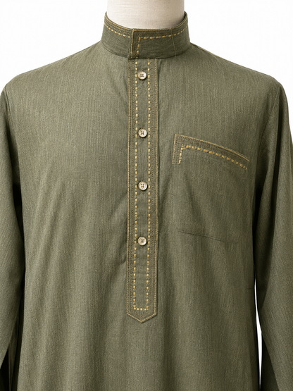 Men's Saudi Light Olive Green Summer Abaya