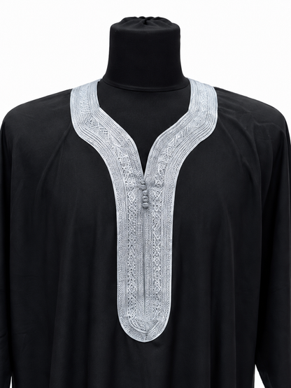 Men's Moroccan Silver and Black Summer Abaya