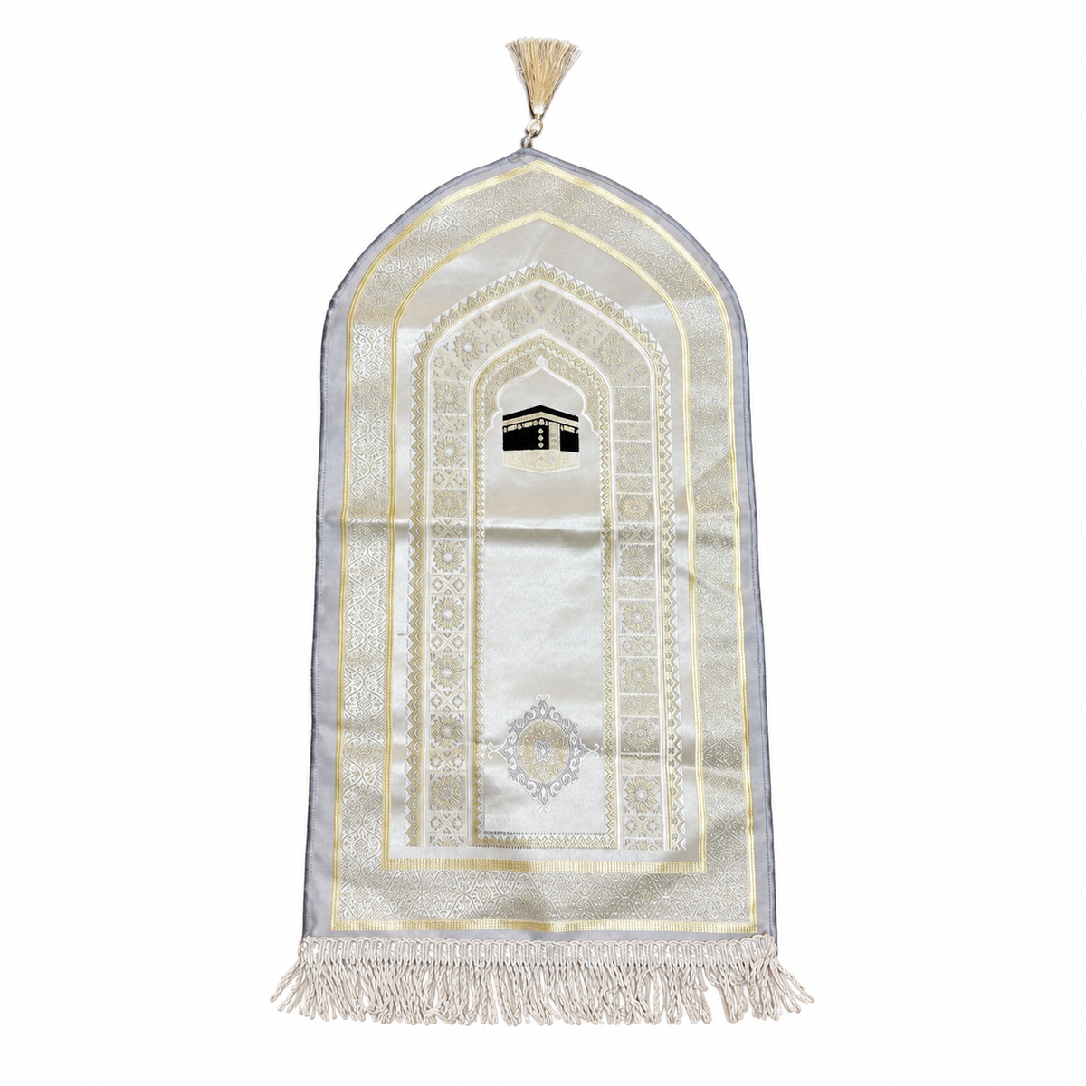 Children Satin Mihrab Style Prayer Mat Gray Edges 75x40