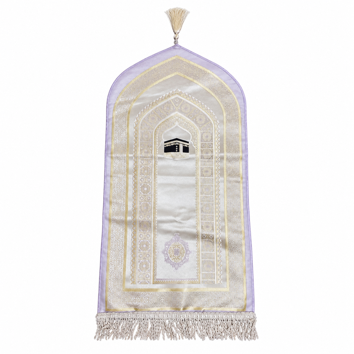 Children Satin Mihrab Style Prayer Mat Purple Edges 75x45
