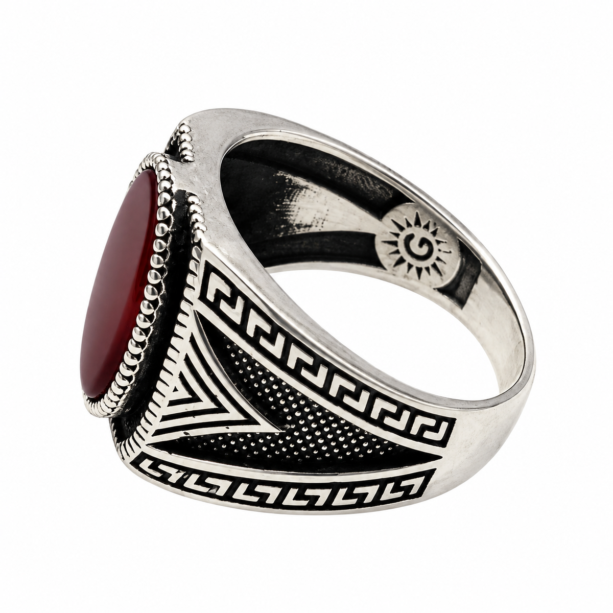 Deep Oval Red Stone Silver Ring