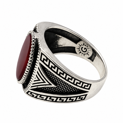 Deep Oval Red Stone Silver Ring