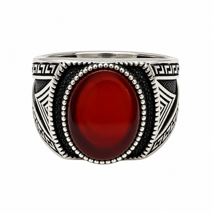 Deep Oval Red Stone Silver Ring