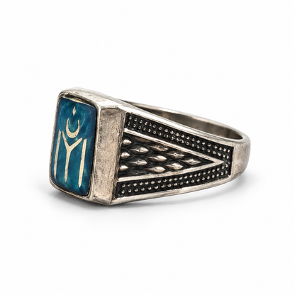Blue Crescent Signet Ring