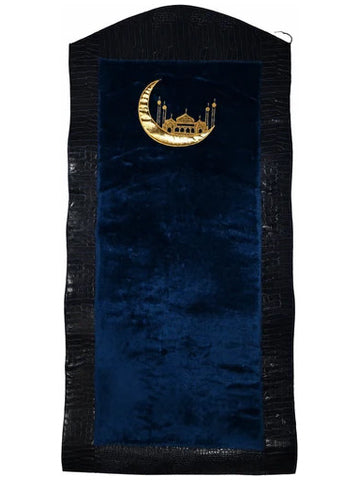 Turkish Furr and Leather Navy Blue Prayer Mat With Case