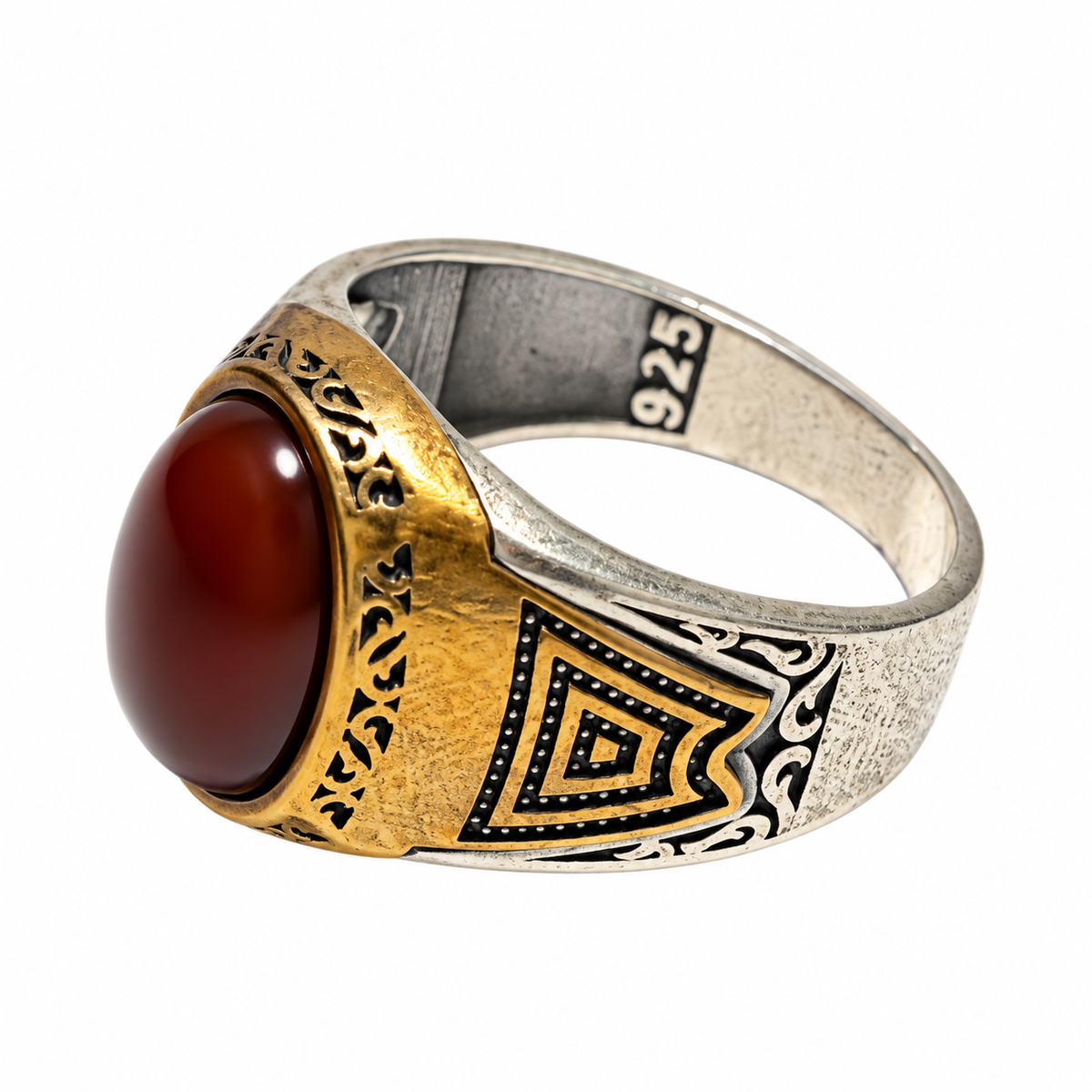 Ornate Deep Red Silver Ring