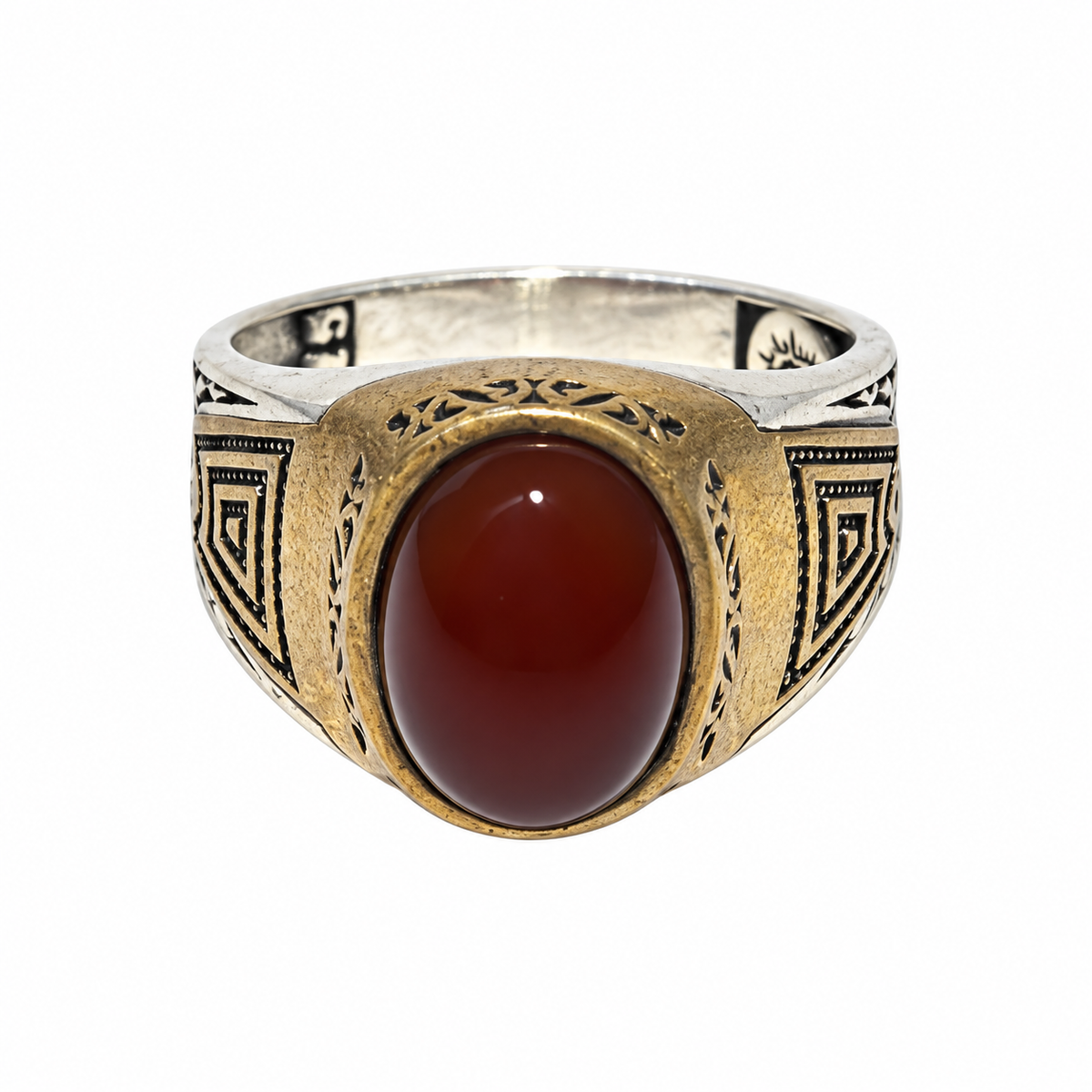 Ornate Deep Red Silver Ring