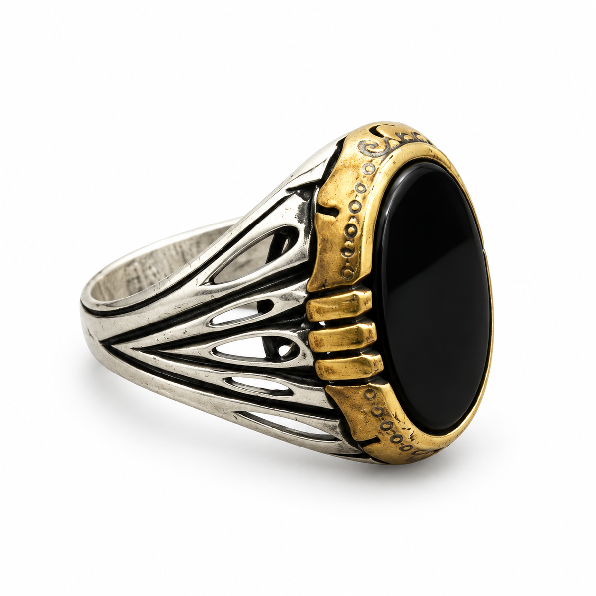 Oval Black Silver Ring