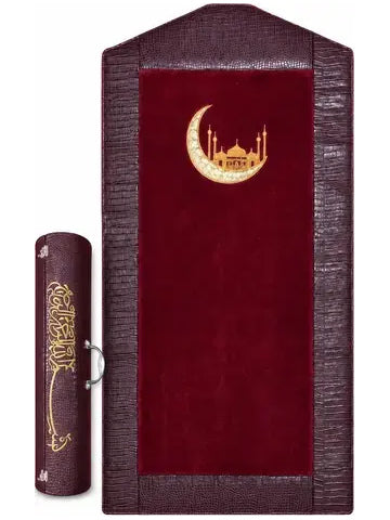 Turkish Furr and Leather Red-Brown Prayer Mat With Leather Case
