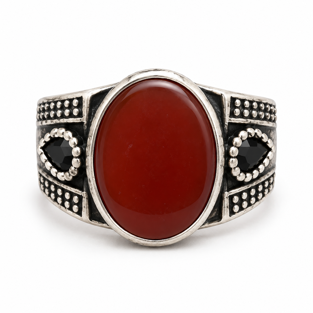 Burgundy Oval Red Shape Silver Ring