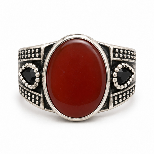 Burgundy Oval Red Shape Silver Ring