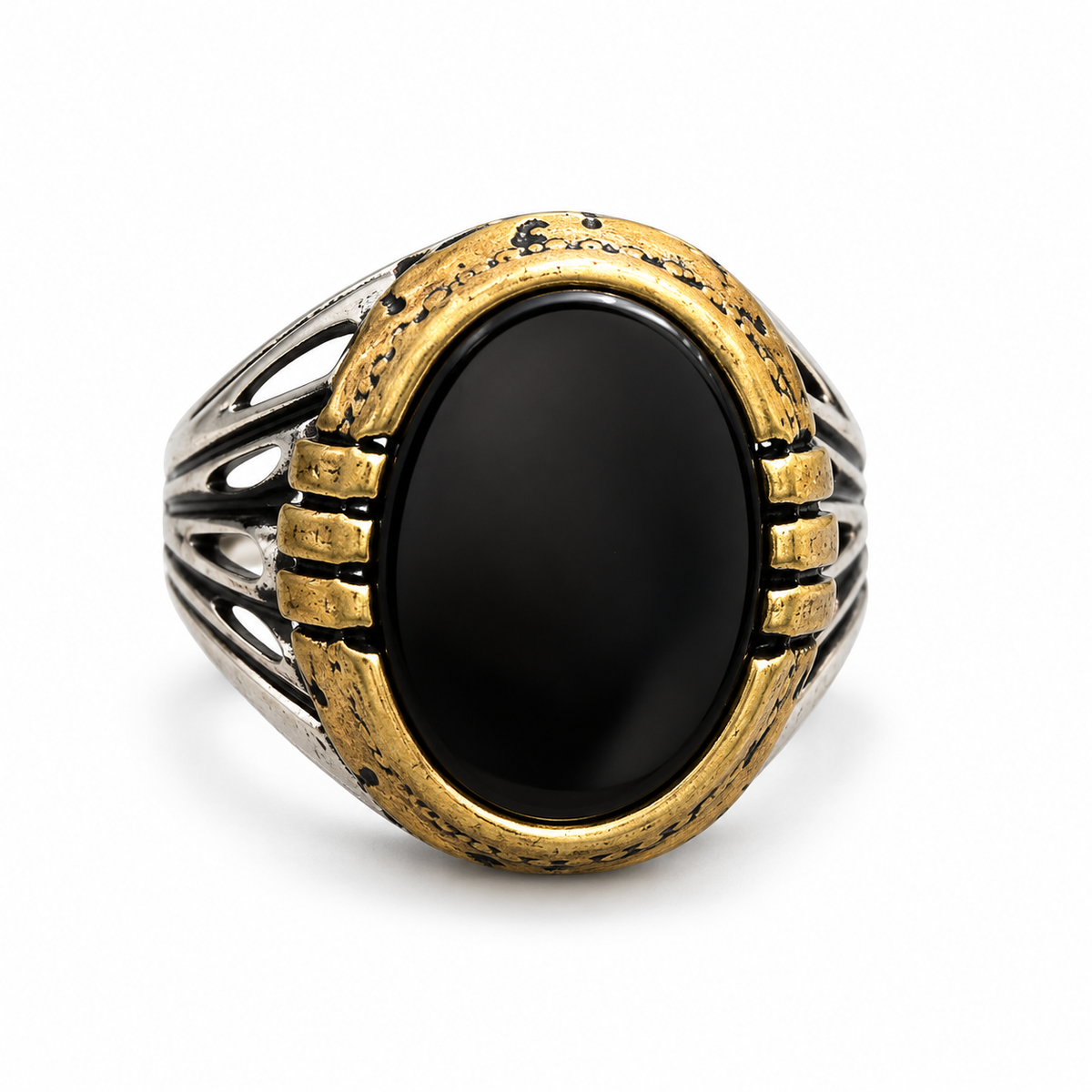 Oval Black Silver Ring